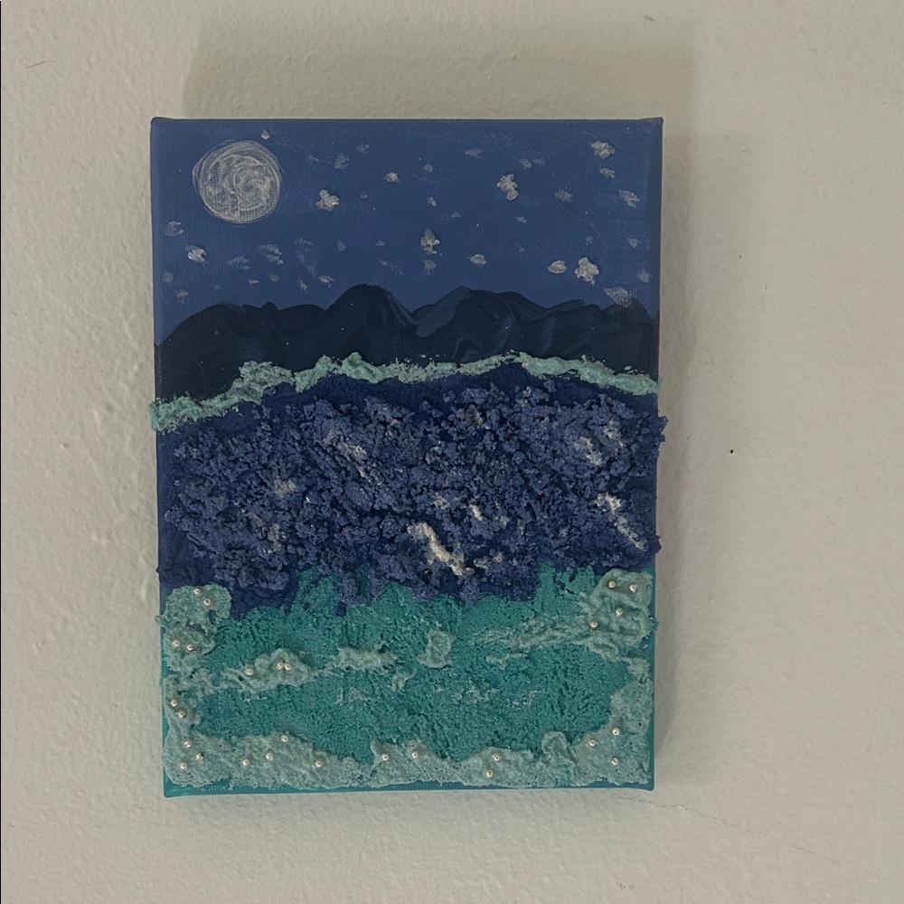 Handmade Blue & Teal Textured Ocean Night Canvas Print